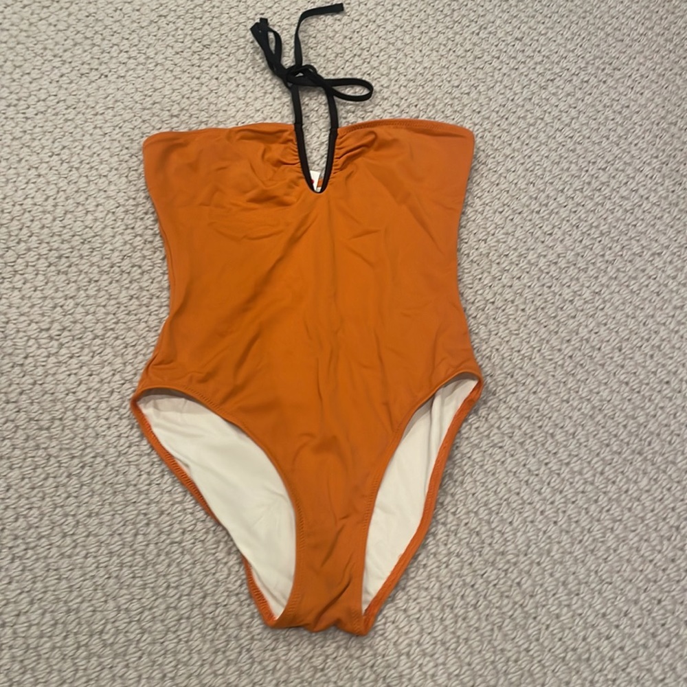 Solid & Striped One Piece Bathing Suit Size M